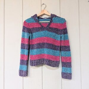 Vintage 90s Y2K Energies Speckled Striped Hoodie Girls Large
